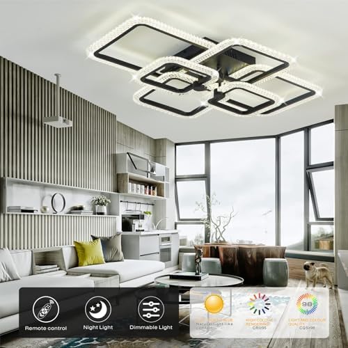 HiHiHomy Modern LED Ceiling Light | Dimmable 6-Square Flush Mount Lamp