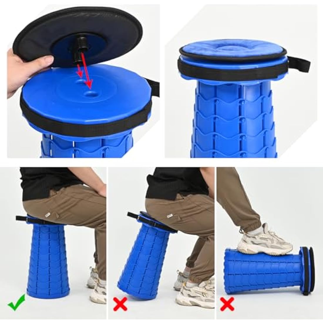 FXKS 2-Pack Retractable Folding Stools with Cushion, 400lb Capacity – Blue