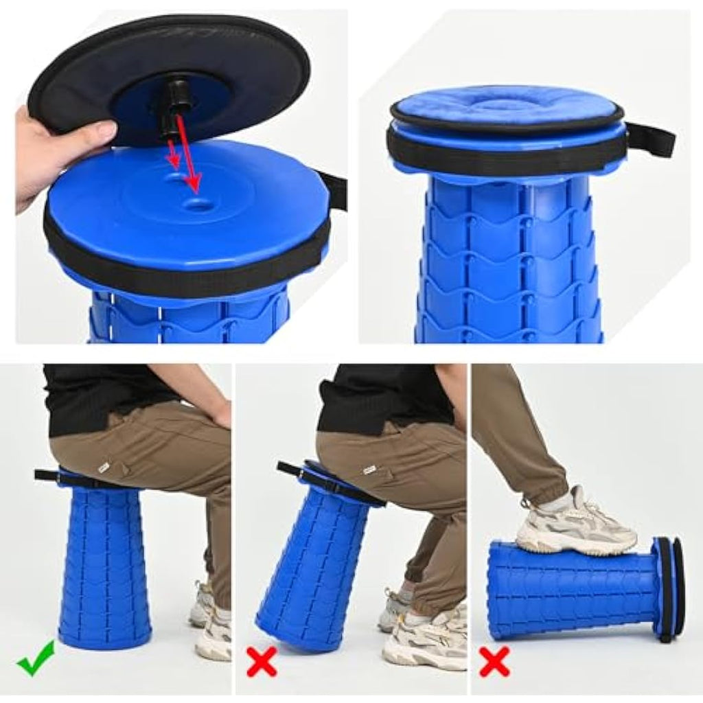 FXKS 2-Pack Retractable Folding Stool with Cushion, 400lb Capacity – Blue