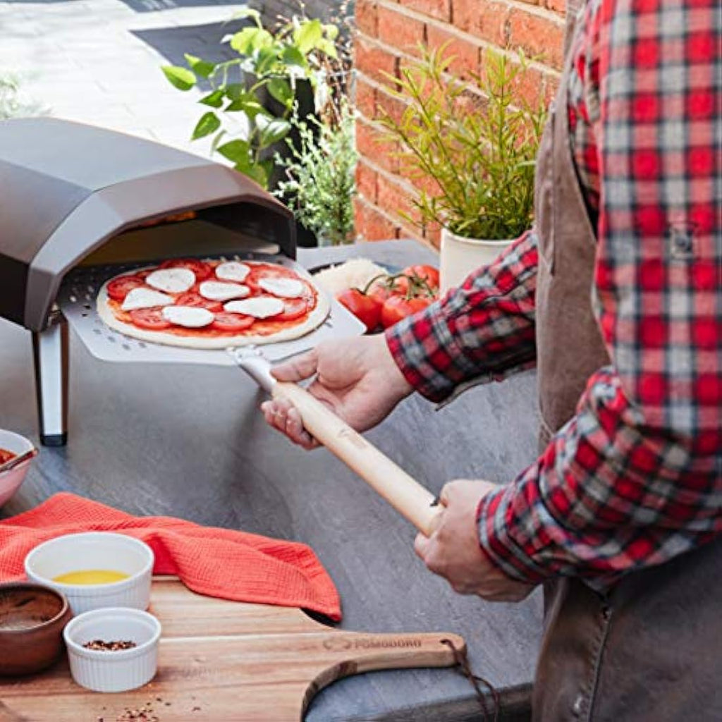 Chef Pomodoro Perforated Pizza Peel – 12" Aluminum Paddle with Wood Handle