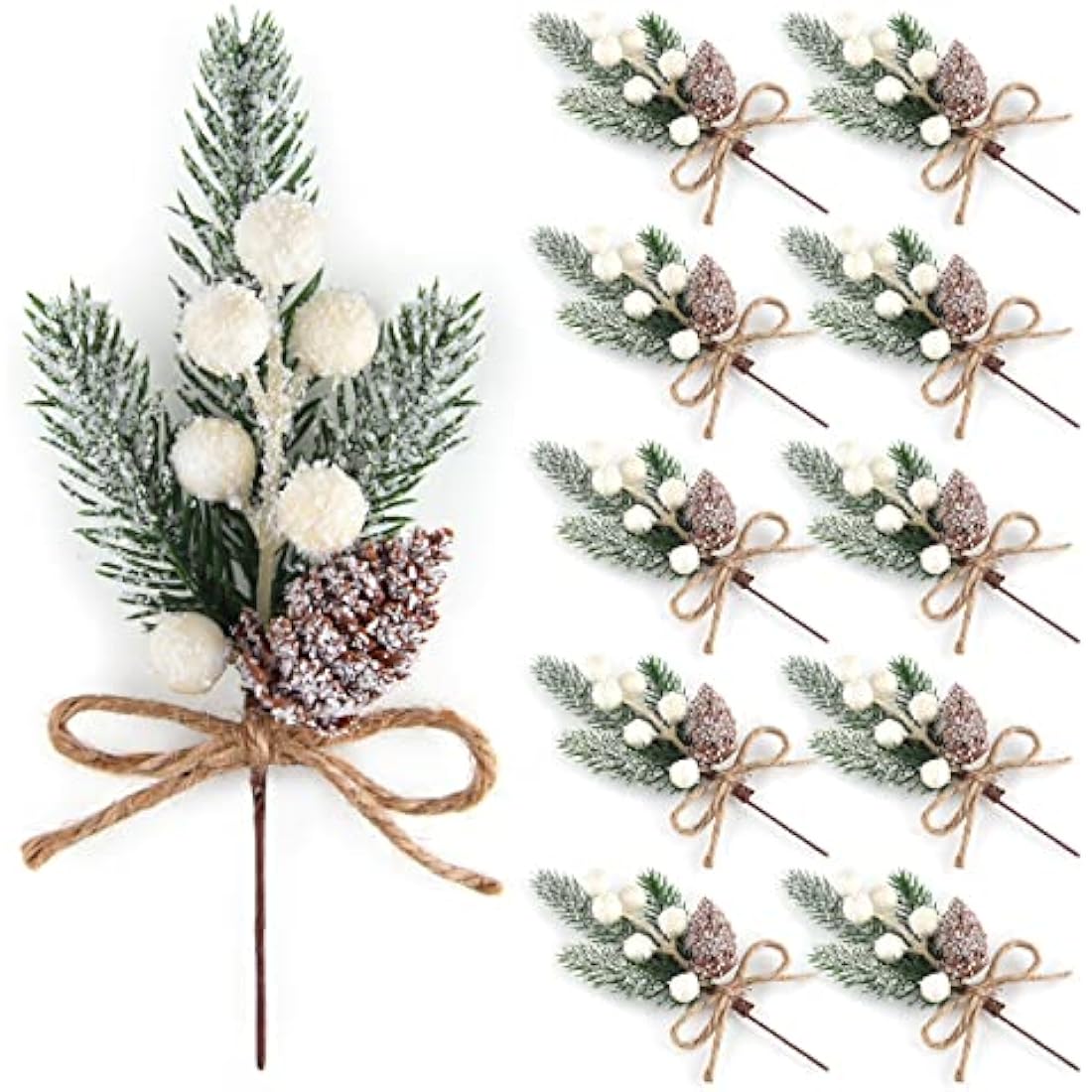 Jolof Store 10 Pcs Artificial Pine Branches with White Berries & Cones