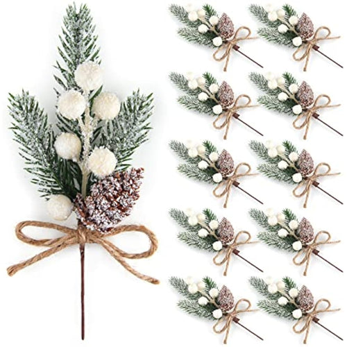 Jolof Store 10 Pcs Artificial Pine Branches with White Berries & Cones