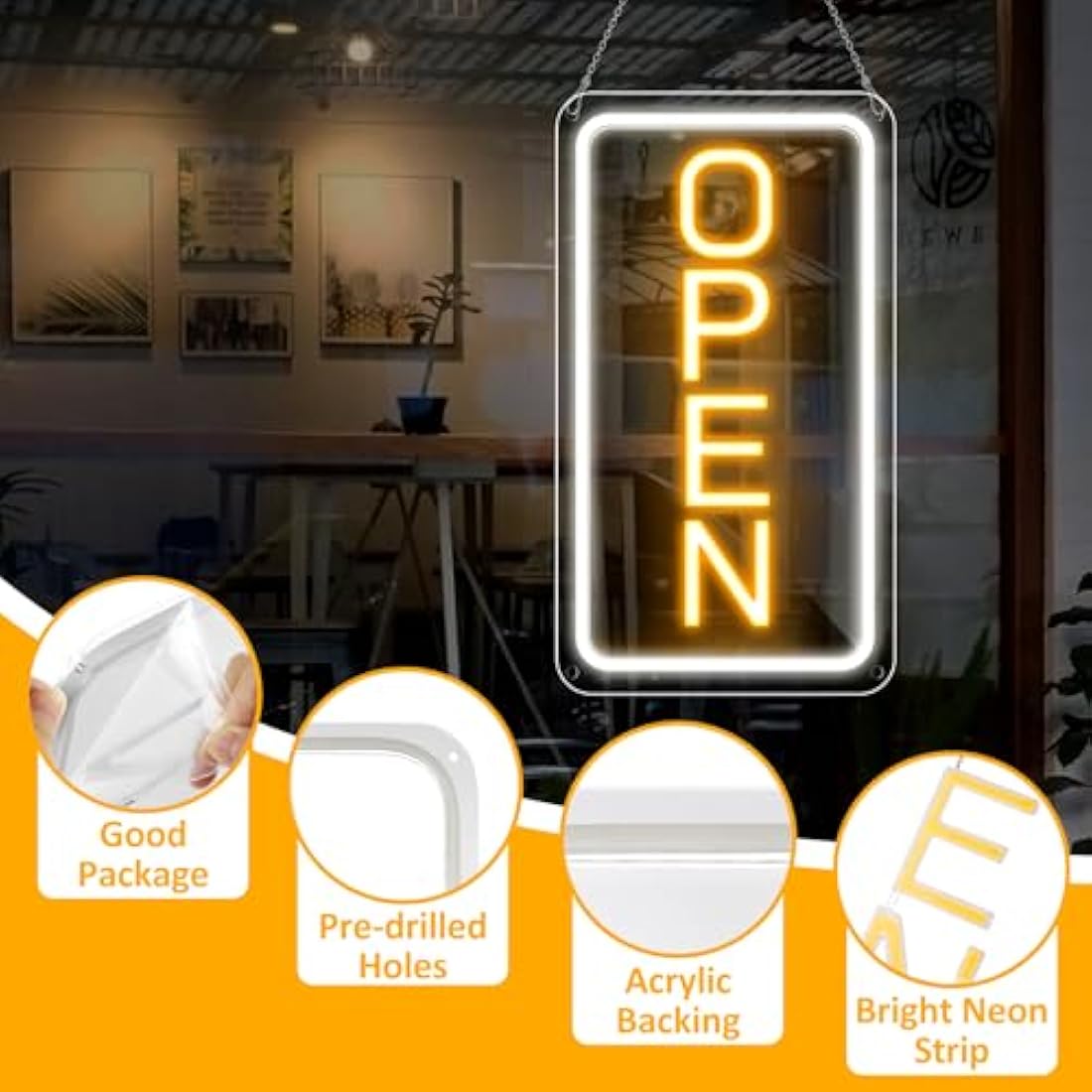 Jolof Store LED Neon Open Sign | 16x9 Dimmable USB Light for Business
