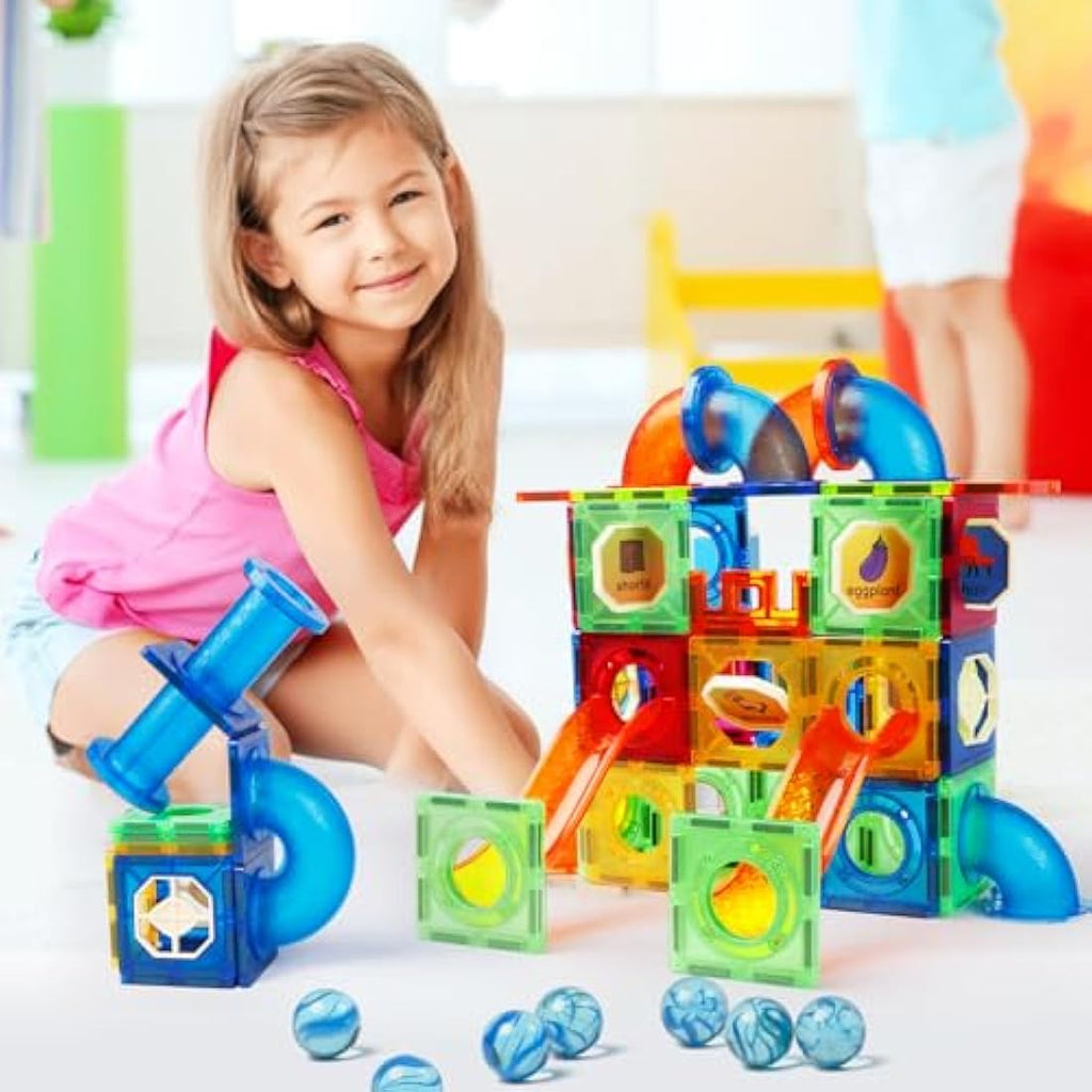 Magblock 122 PCS Magnetic Marble Run Building Blocks STEM Toy Set
