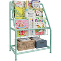 Huhote Kids Bookshelf – Metal Book and Toy Storage Organizer, Green