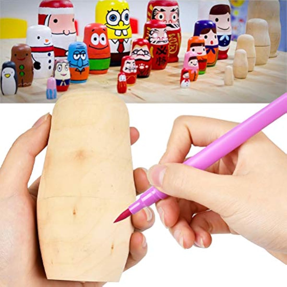 Jolof Store Unpainted Wooden Nesting Dolls – 6 Piece DIY Matryoshka Set