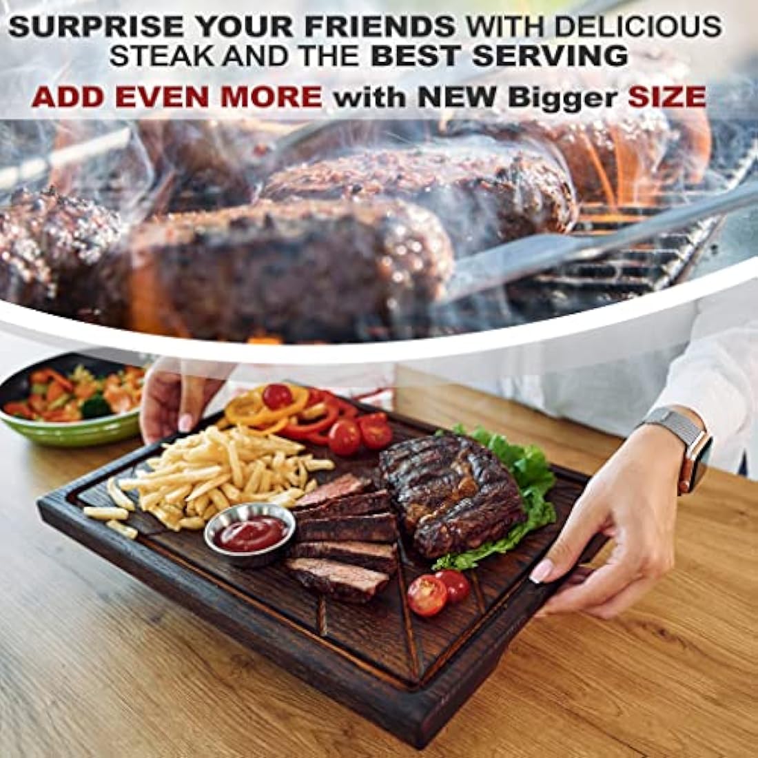 Extra Large Oak Steak Serving Board – 16 x 12 Carving Platter