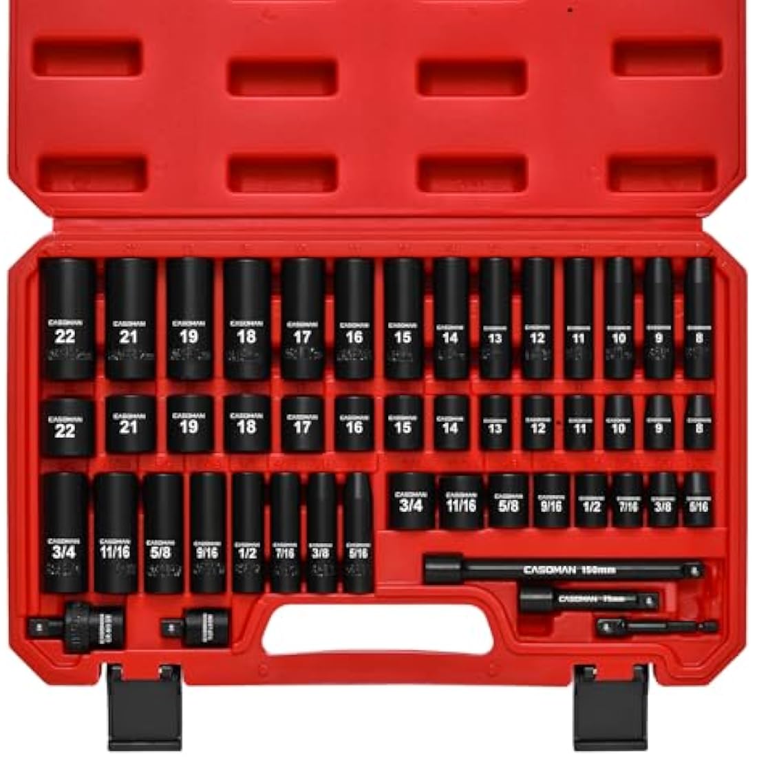 CASOMAN 3/8" Drive Impact Socket Set | 49-Piece SAE & Metric Cr-V Steel