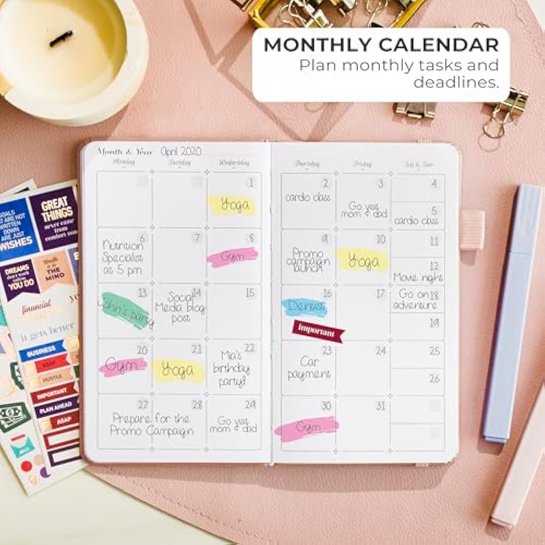 GoGirl Pocket Weekly Planner – Undated Goal Journal & Agenda, Rose Gold