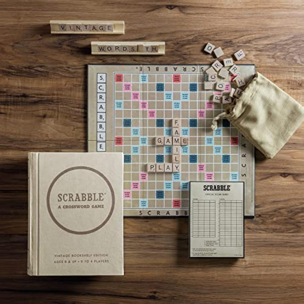 WS Game Company Scrabble Vintage Bookshelf Edition – Linen Board Game