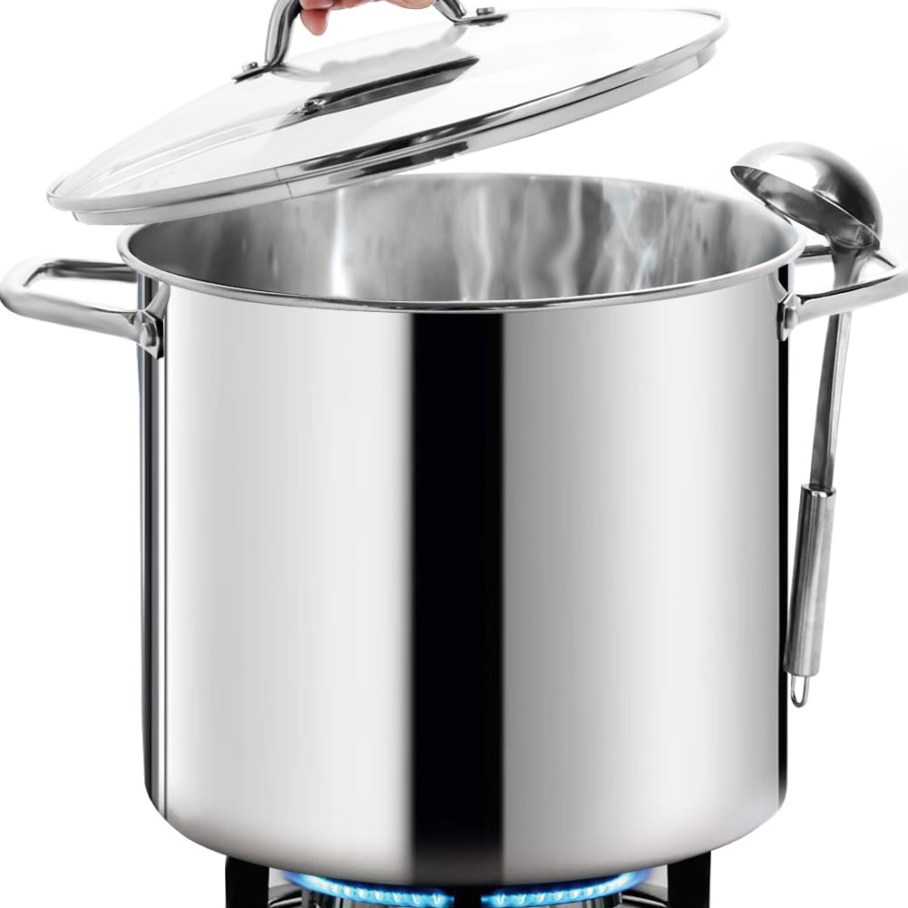 HOMICHEF 22.5L Nickel Free Stainless Steel Stock Pot with Glass Lid