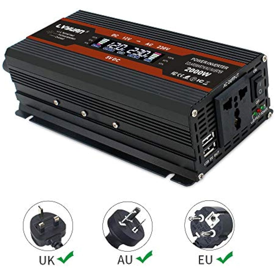 Cantonape 1000W Power Inverter | 12V to 230V Car Converter with LCD