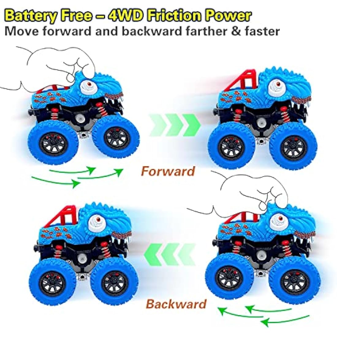 AESTEMON Dinosaur Monster Truck Pull Back Toy Cars for Boys, 2-Pack