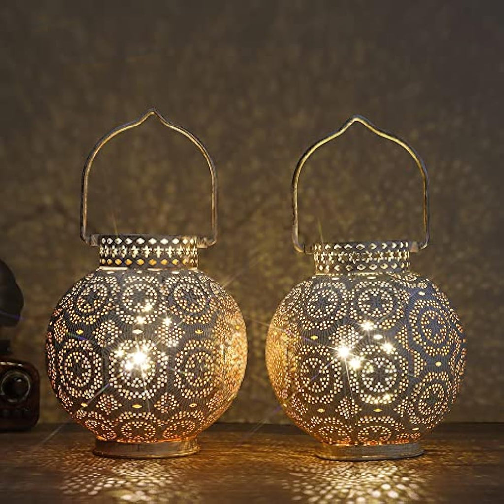 TRIROCKS Moroccan Metal Table Lamp Set – Battery Powered Cordless Lanterns