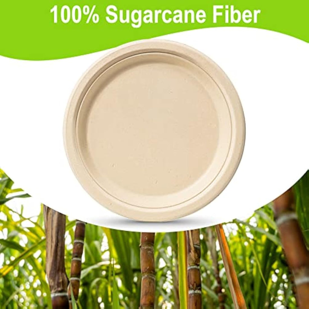 GREENESAGE 10-Inch Sugarcane Plates | 100 Pack Heavy-Duty Compostable