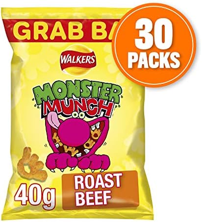 Walkers Monster Munch Roast Beef Snacks - Bulk Pack of 30 x 40g Bags