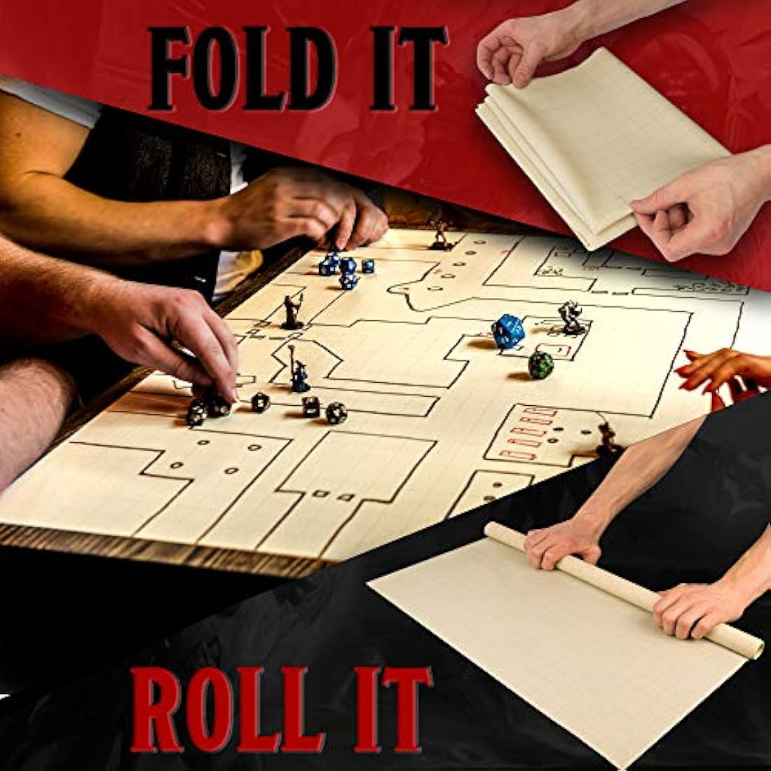 DND Battle Grid Mat – 36x24 Silicone Square & Hex Game Map