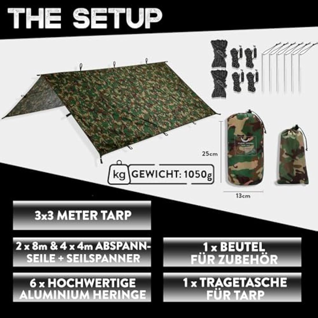 PURE HANG Rain Fly Tent Tarp | 3x3m Waterproof Ripstop Nylon Hammock Shelter