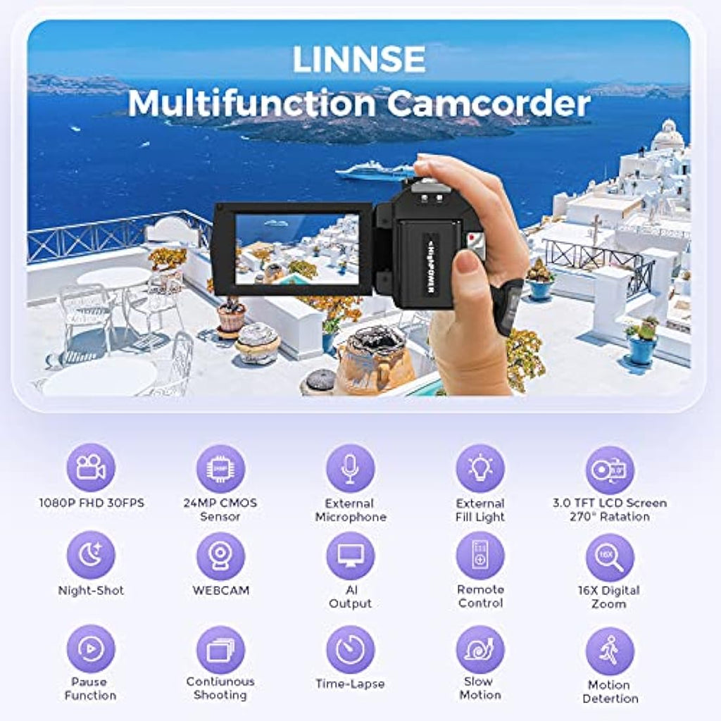 Sunscien 1080P Video Camera Camcorder | 3.0" IPS Screen Vlogging Camera