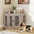 PawHut Dog Crate Furniture – Walnut Brown Side Table Kennel with Cushion