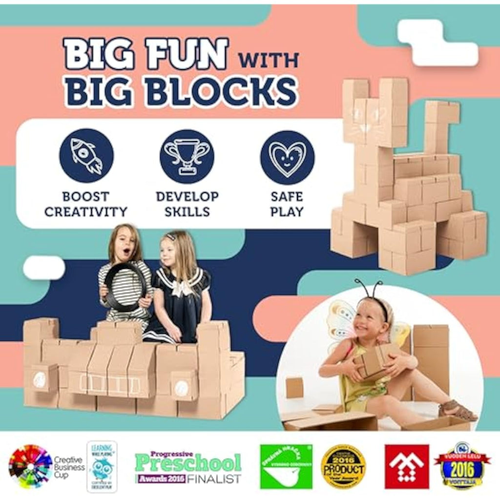 GIGI BLOKS 60 XXL Cardboard Building Blocks | Giant Kids STEM Toy Set
