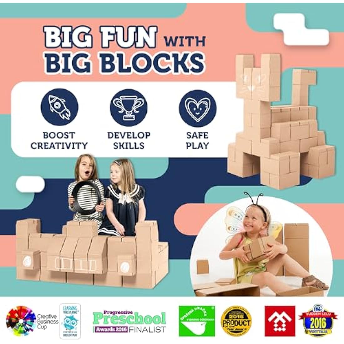 GIGI BLOKS 60 XXL Cardboard Building Blocks | Giant Kids STEM Toy Set