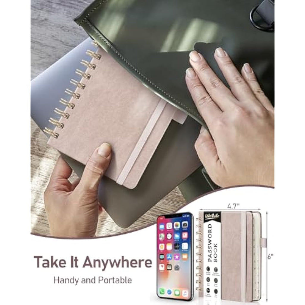 WEMATE Spiral Password Book with Alphabetical Tabs - Dusty Rose Journal