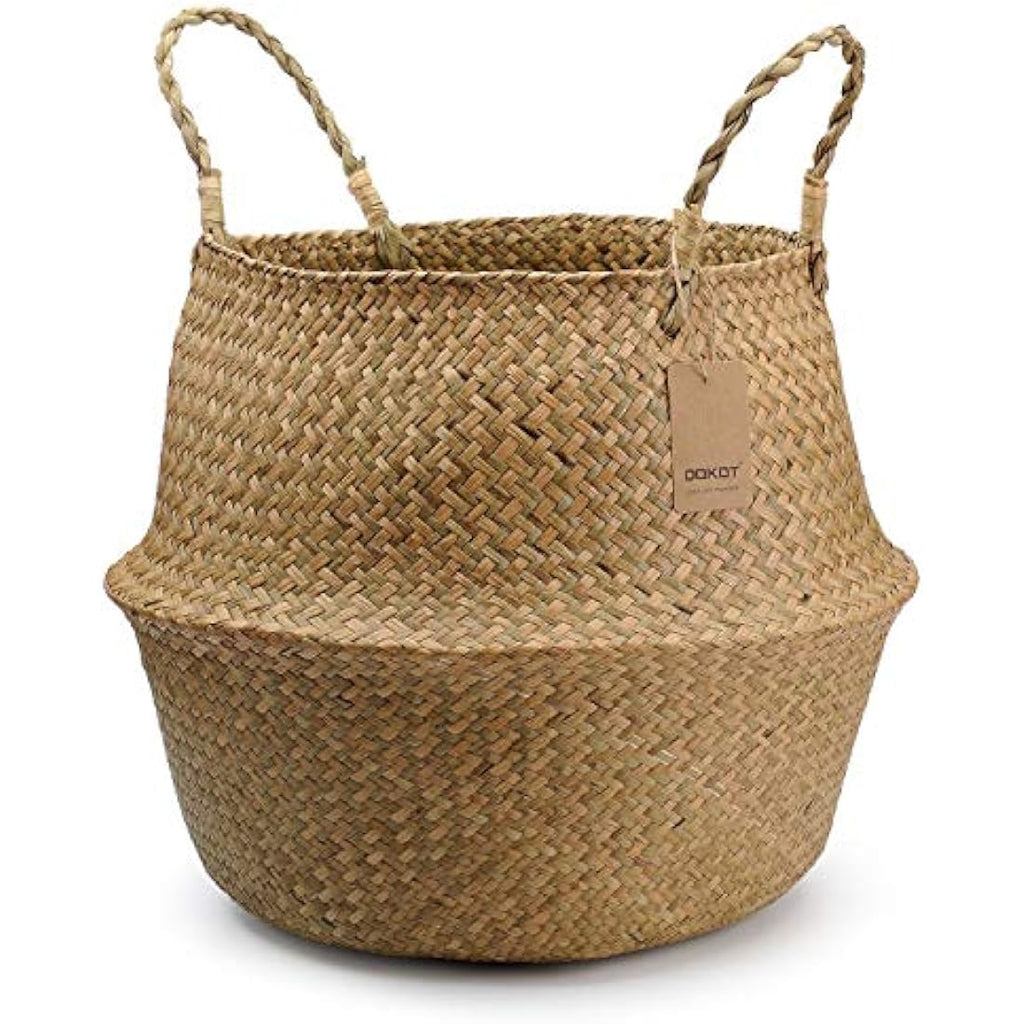 DOKOT Natural Seagrass Belly Basket – Large Handmade Woven Storage