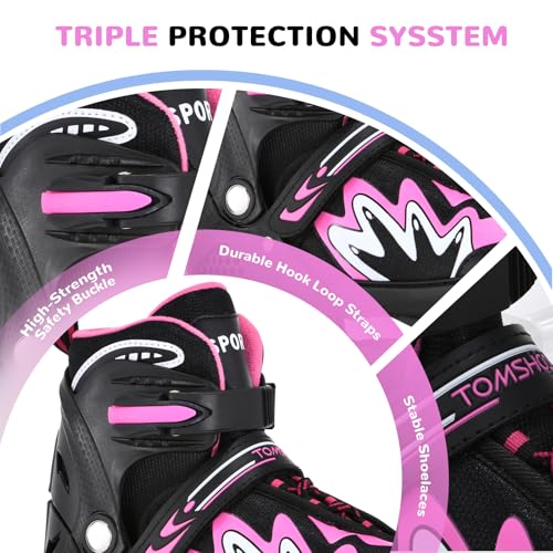 TOMSHOO Kids Inline Skates – Adjustable 4 Sizes with Luminous Wheels