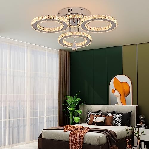 VETRULUS Modern LED Crystal Chandelier – Dimmable Flush Mount Ceiling Light