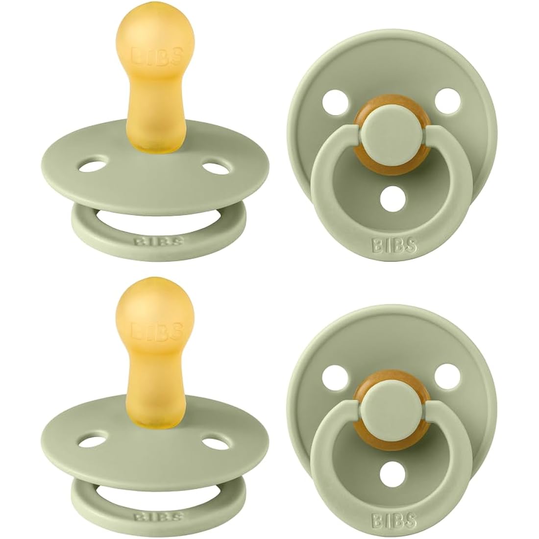 BIBS Colour Pacifier 4-Pack | Natural Rubber Latex Soothers | Size 2 Sage