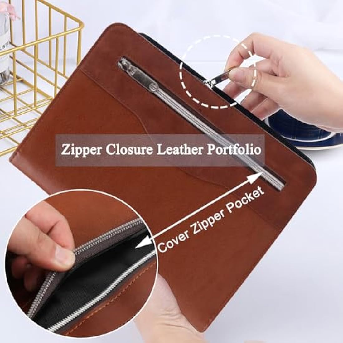 KXF A5 PU Leather Zipped Conference Folder | Refillable Ring Binder Padfolio