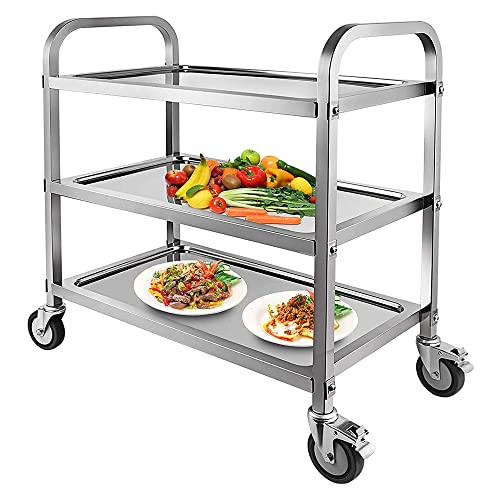 Nisorpa 3-Tier Stainless Steel Utility Cart | Rolling Catering Trolley