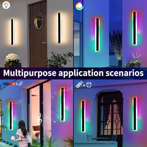 Mikeru 60cm RGB Outdoor Wall Light – IP65 Waterproof LED Sconce, 2-Pack