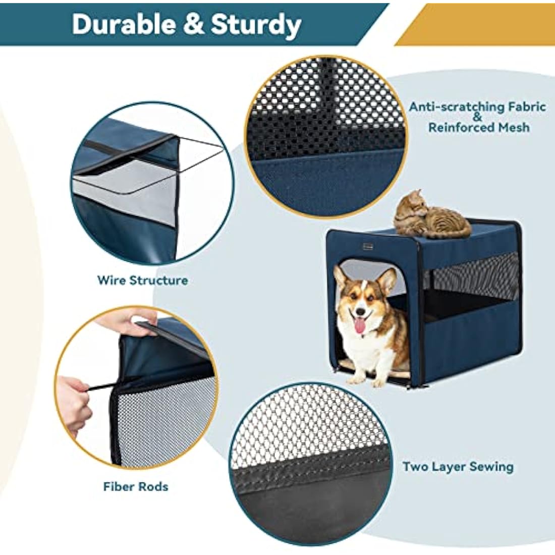 Petsfit Foldable Dog Travel Crate - Lightweight Soft-Sided Kennel, Blue