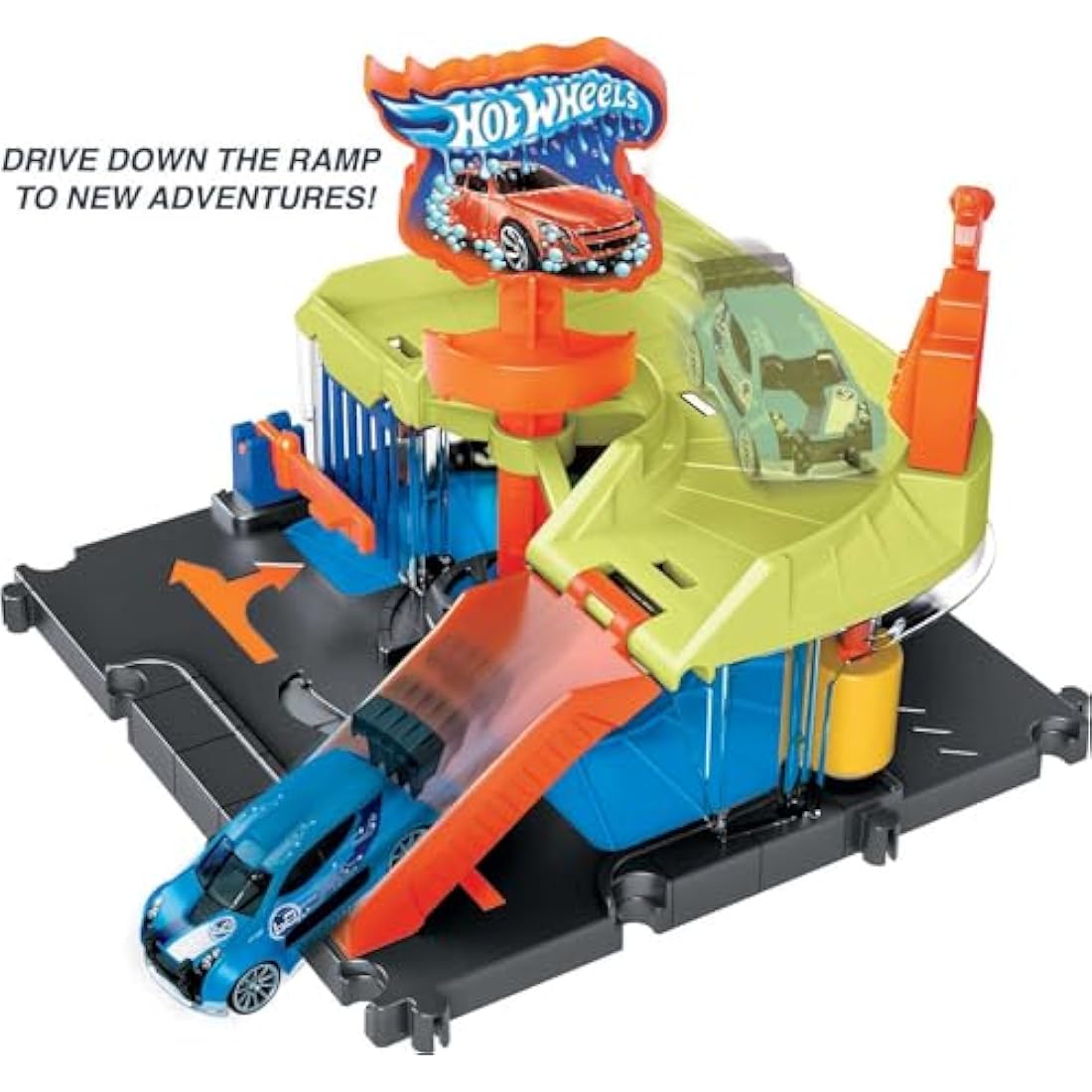 Hot Wheels Downtown Express Car Wash Playset with 1:64 Scale Vehicle