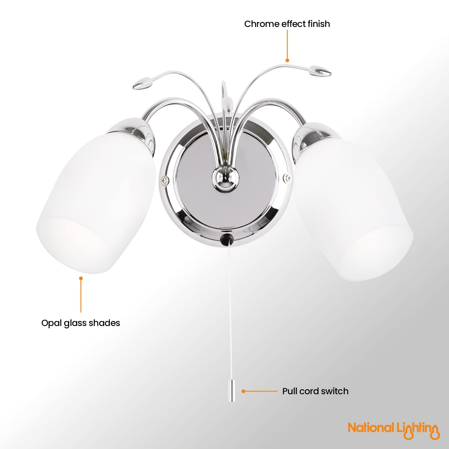 Albert Dimmable Twin Wall Sconce – Chrome Opal Glass LED Light