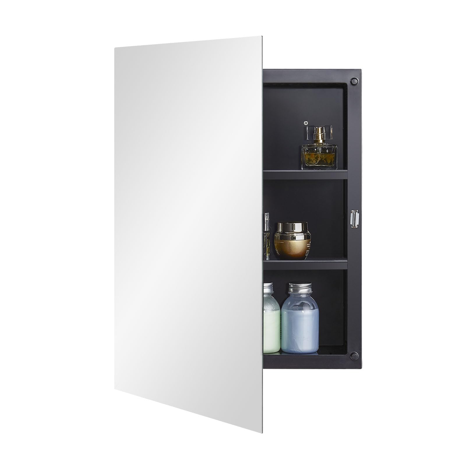 Fundin Black Plastic Mirror Medicine Cabinet - Recessed or Surface Mount