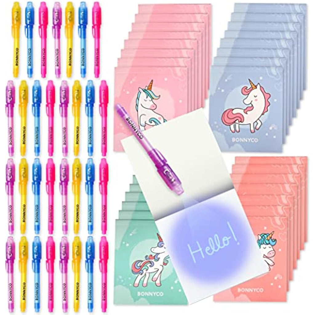 BONNYCO Invisible Ink Pen and Notebook Set - 32 Pack Unicorn Party Favors