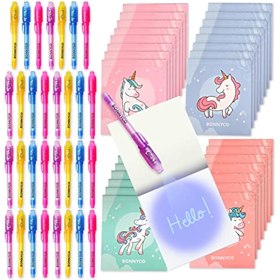 BONNYCO Invisible Ink Pen and Notebook Set - 32 Pack Unicorn Party Favors