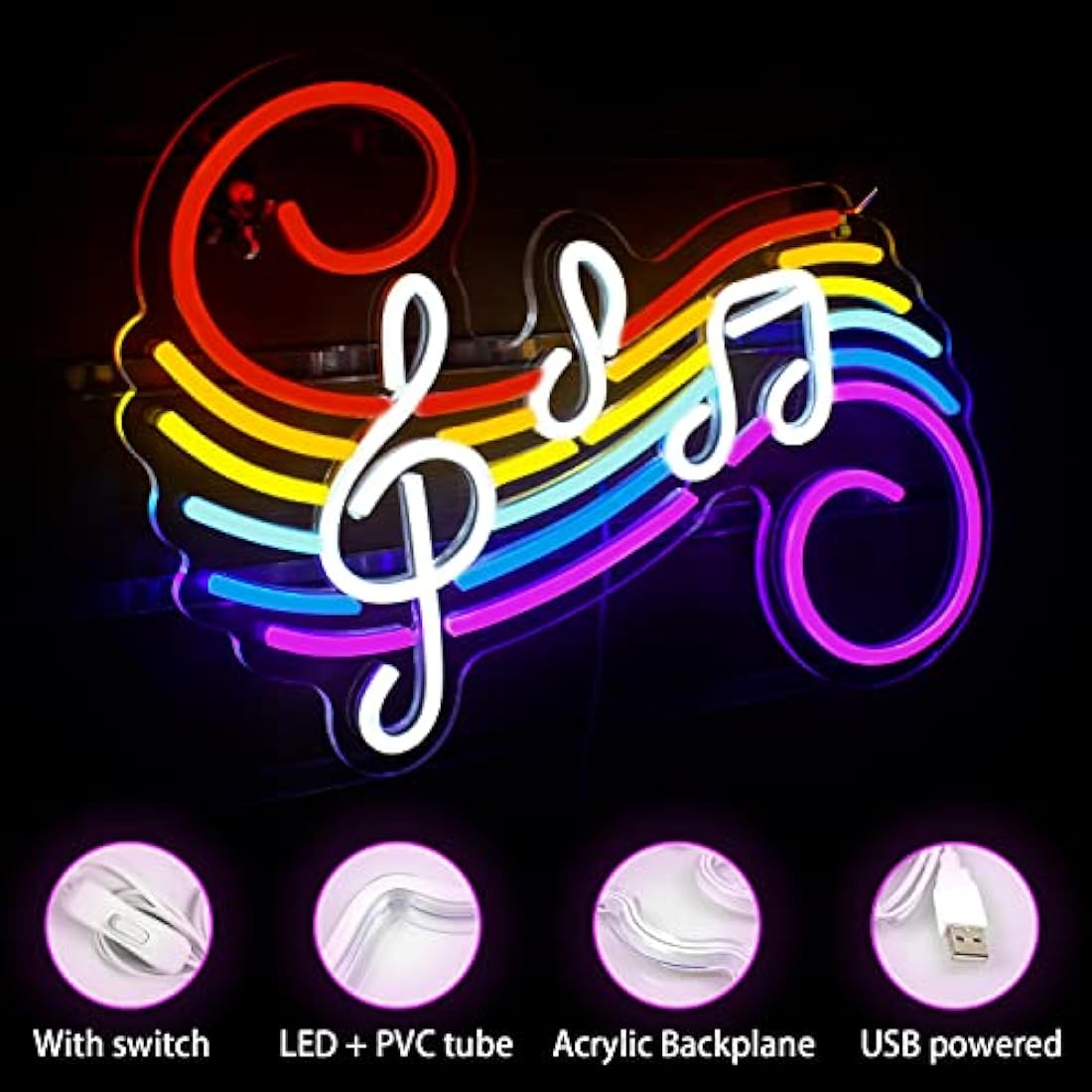 Jolof Store Musical Note Neon Sign – LED Wall Decor for Music Studio