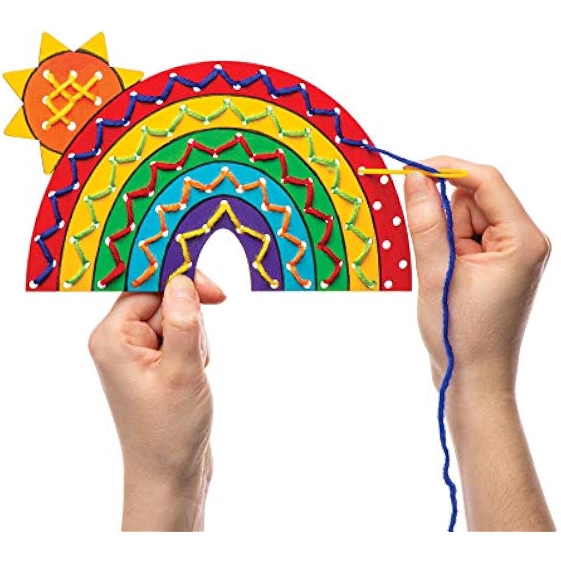 Baker Ross Rainbow Wooden Threading Kits for Kids - Pack of 4