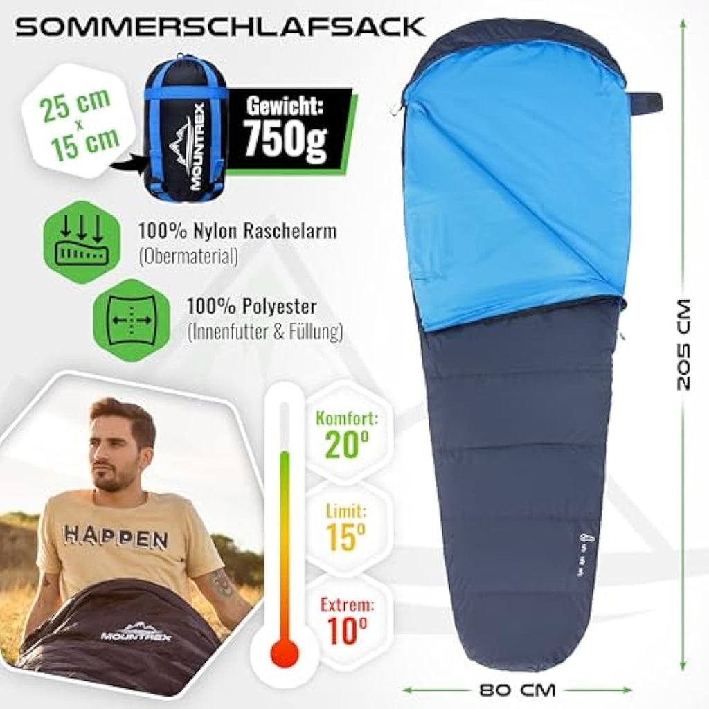 MOUNTREX Ultralight Mummy Sleeping Bag – 720g Compact Summer Gear