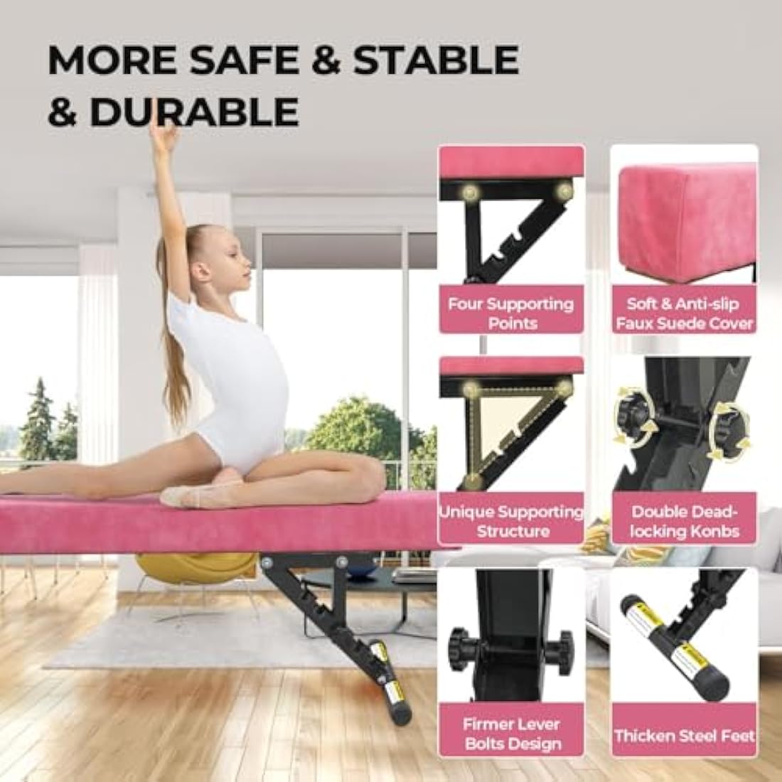 SportBob 8ft Adjustable Gymnastics Balance Beam for Kids Home Training