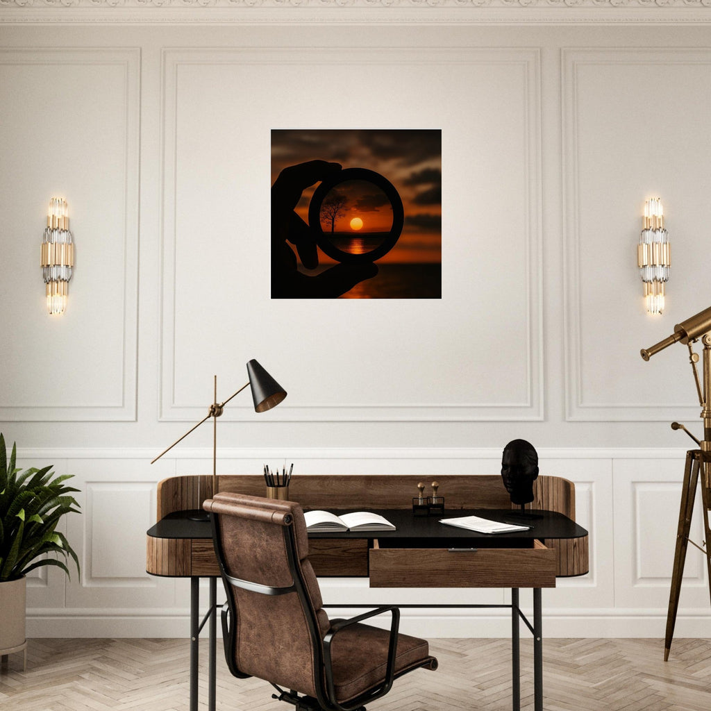 Sunset Through Camera Lens Wall Art – Photography Inspired Scenic Poster