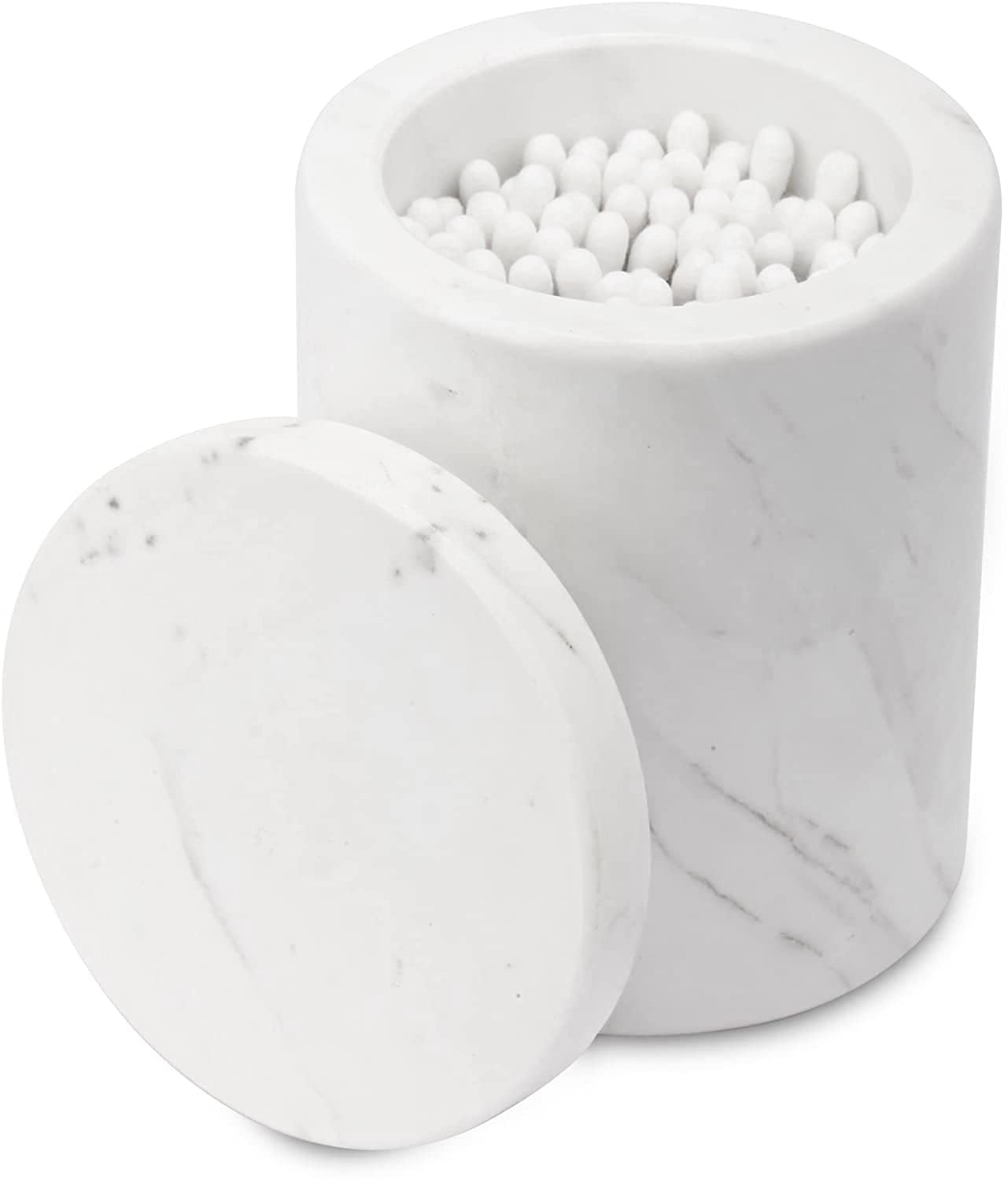 WORHE Natural Marble Canister with Lid | Bathroom Vanity Storage Jar