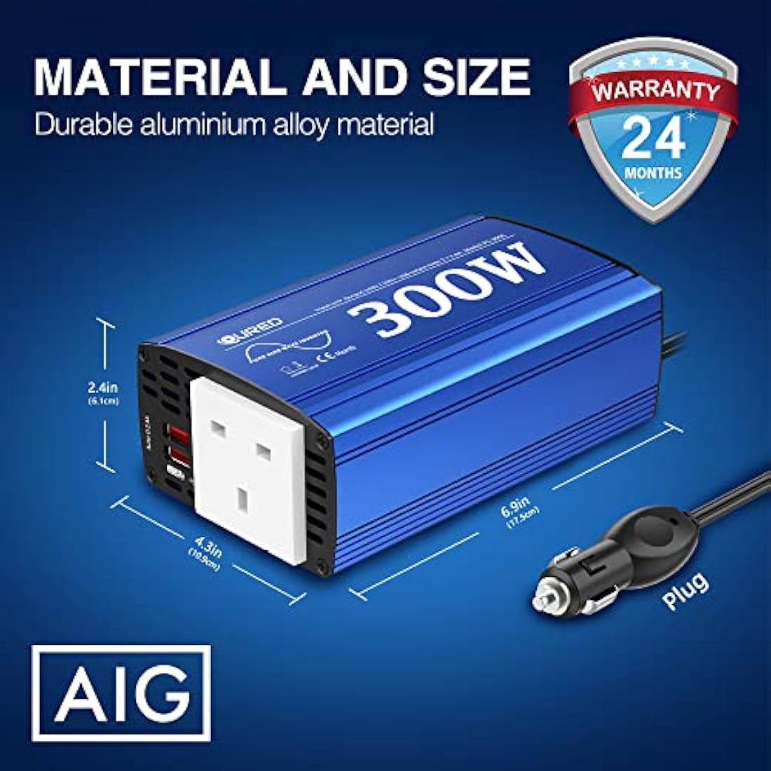 Giandel 300W Pure Sine Wave Power Inverter | 12V DC to 240V AC Car Adapter