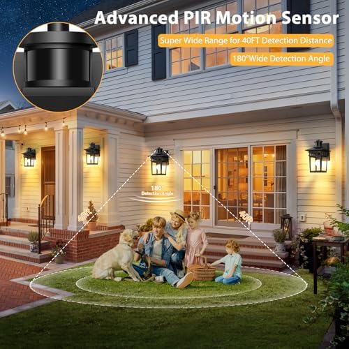 APOTO Motion Sensor Outdoor Wall Light | Dusk to Dawn Aluminum Porch Lantern