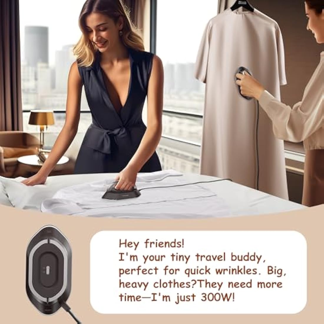 Newbealer Mini Travel Iron – Dual Voltage Compact Iron for Quilting, Brown