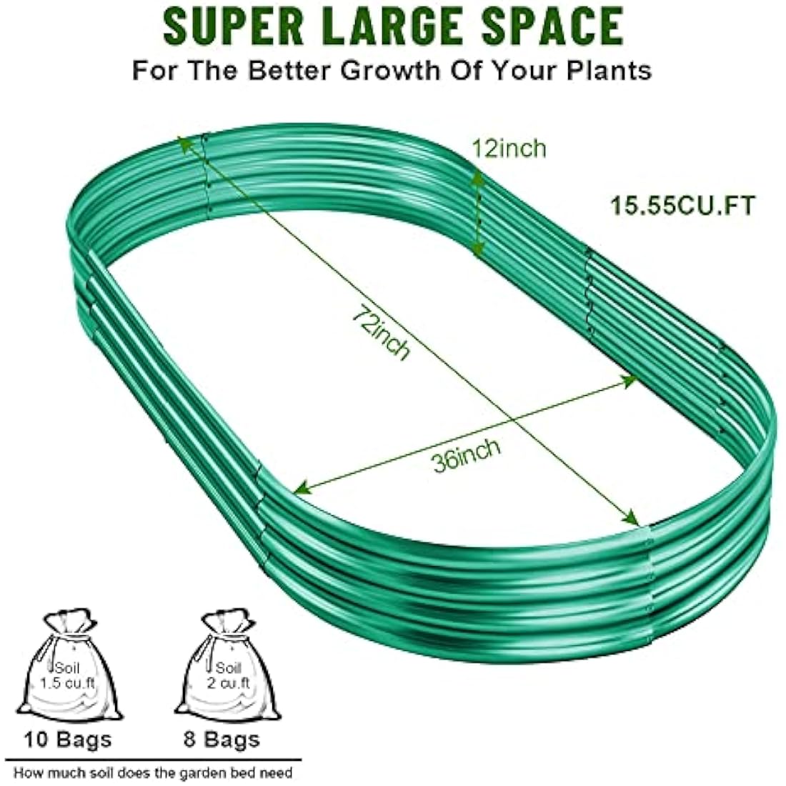 Land Guard Galvanized Metal Raised Garden Bed, 6x3x1ft Green Planter